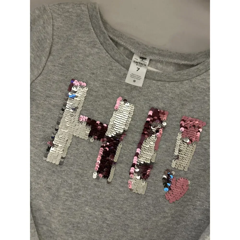 Carter's Grey Pink Flip Sequin Hi  cozy sweatshirt Dress size 7